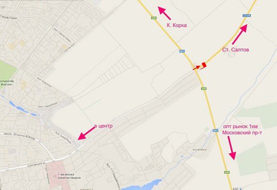 Схема рекламної площини за адресою Салтовское шоссе -развязка с окружной-5- выезд из города в ст. Ст. Салтова