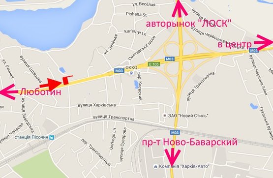 Схема рекламной плоскости по адресу Полтавский шлях-ул. Новоселовская-флажок№2-в центр