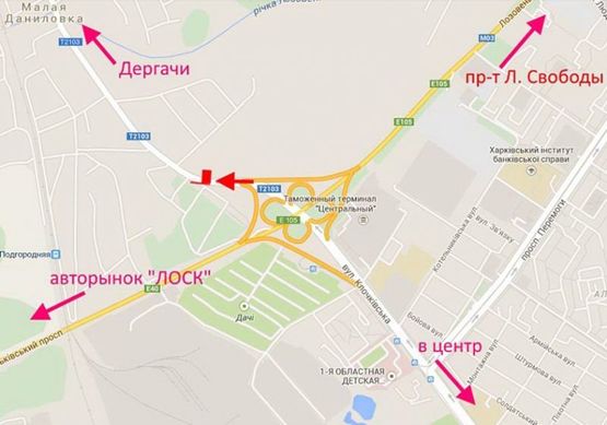 Схема рекламної площини за адресою Клочковская -развязка с окружной-выезд из города