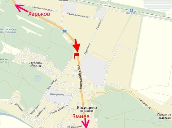 Схема рекламної площини за адресою пос. Васищево-возле АЗС Sun Oil -(в сторону Змиева )