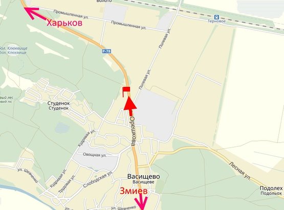 Схема рекламної площини за адресою пос. Васищево-возле АЗС Sun Oil -(в сторону Харькова )