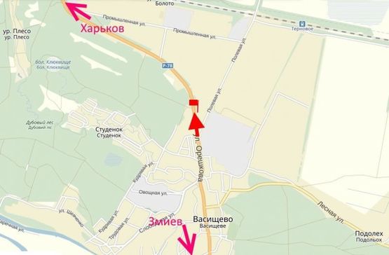 Схема рекламной плоскости по адресу пос. Васищево-возле АЗС Sun Oil -флажок№1-(в сторону Харькова )