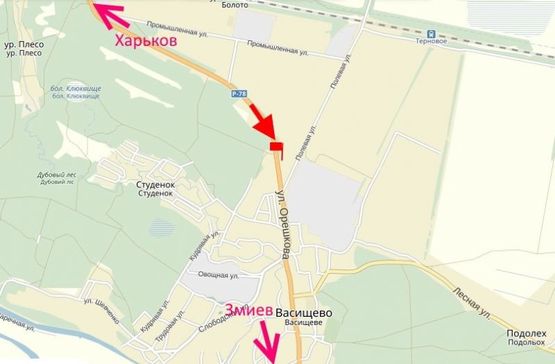 Схема рекламной плоскости по адресу пос. Васищево-возле АЗС Sun Oil -флажок№1-(в сторону Змиева )