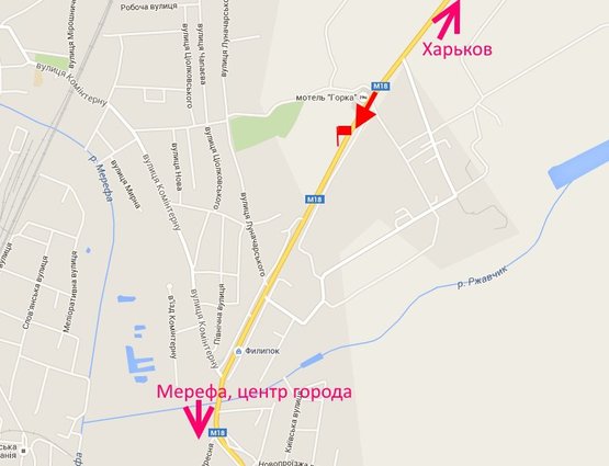 Схема рекламной плоскости по адресу Мерефа-въезд в город со ст Харькова-флажок№1