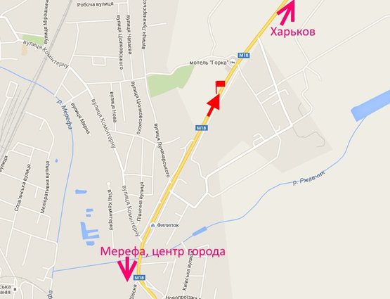 Схема рекламной плоскости по адресу Мерефа-выезд из города в ст Харькова-флажок№1