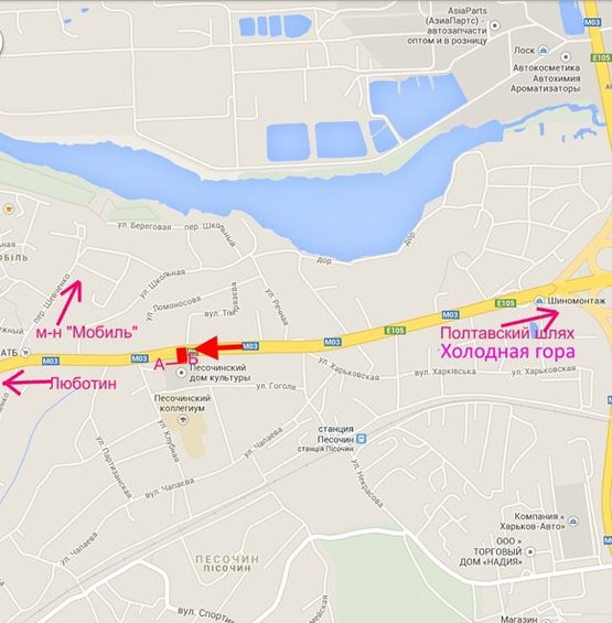 Схема рекламної площини за адресою Полтавский шлях-пос.Песочин, дом культуры ,из центра