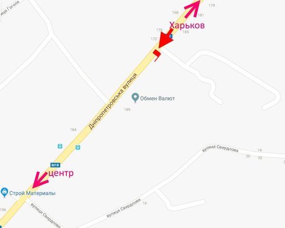 Схема рекламной плоскости по адресу Мерефа-ул. Днепровская 185-в центр