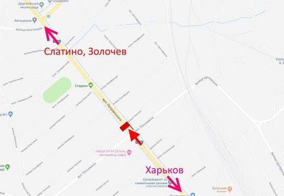 Схема рекламной плоскости по адресу Дергачи-ул. Сумской путь -ул. Потемкина-в центр