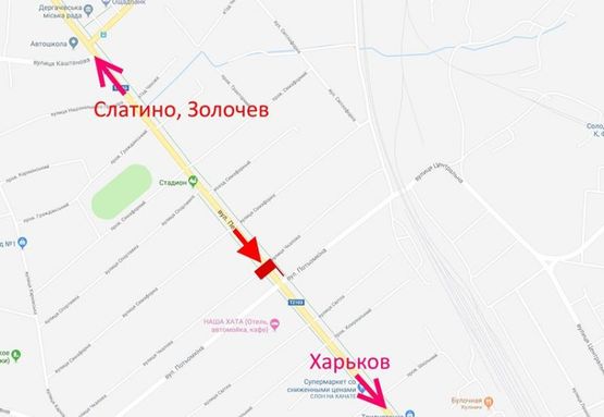 Схема рекламной плоскости по адресу Дергачи-ул. Сумской путь -ул. Потемкина-в ст. Харькова