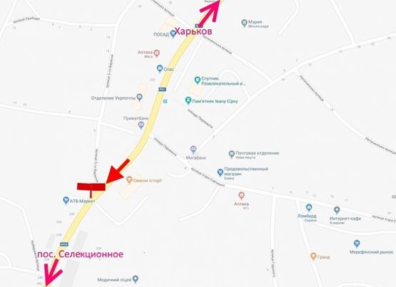 Схема рекламної площини за адресою Мерефа-ул. Днепровская-возле маркета АТБ- правый - в ст. пос. Селекционное