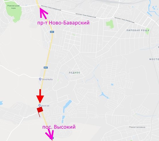 Схема рекламної площини за адресою Окружная дорога-пос. Ледное -возле АЗС Brent Oil-флажок №2- в ст. пос. Высокий