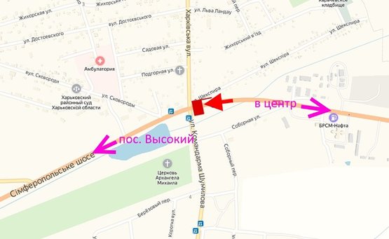 Схема рекламной плоскости по адресу Симферопольское шоссе- ул. Харьковская -поворот на Бабаи -флажок №1-из центра