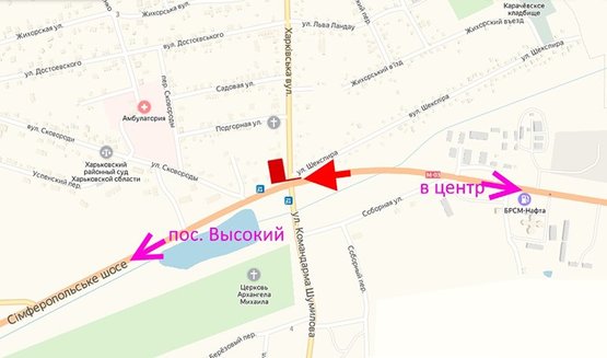 Схема рекламной плоскости по адресу Симферопольское шоссе- ул. Харьковская -поворот на Бабаи -из центра