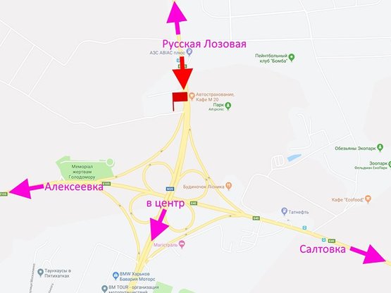 Схема рекламної площини за адресою Белгородское шоссе-пост Полиции-флажок №1-в центр