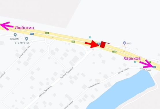 Схема рекламной плоскости по адресу Трасса Киев-Харьков-466 км-пос. Коротыч-возле АЗС WOG-флажок№2-в ст Харькова