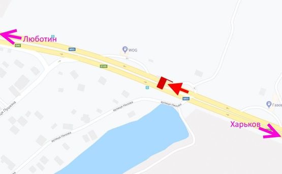 Схема рекламной плоскости по адресу Трасса Киев-Харьков-466 км-пос. Коротыч-возле АЗС WOG-флажок№1-в ст. Люботина