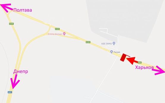 Схема рекламной плоскости по адресу Трасса Киев-Харьков-463 км-возле АЗС ОККО и Лилия-флажок№3-в ст. Люботина