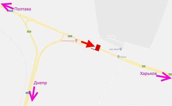Схема рекламной плоскости по адресу Трасса Киев-Харьков-463 км-возле АЗС ОККО и Лилия-флажок№4-в ст. Харькова