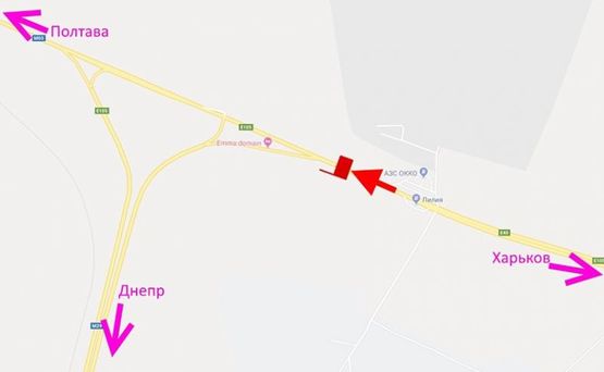 Схема рекламной плоскости по адресу Трасса Киев-Харьков-463 км-возле АЗС ОККО и Лилия-флажок№4-в ст. Люботина
