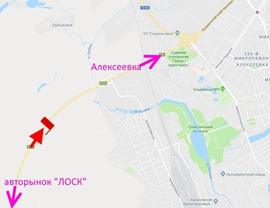 Схема рекламної площини за адресою Лозовеньковский пр-т-в р-не ул. Подгорная-в ст. Алексеевки