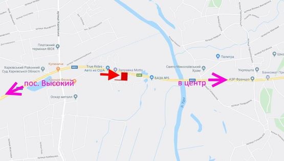 Схема рекламної площини за адресою Симферопольское шоссе-  возле АЗС Motto -флажок №2- в центр