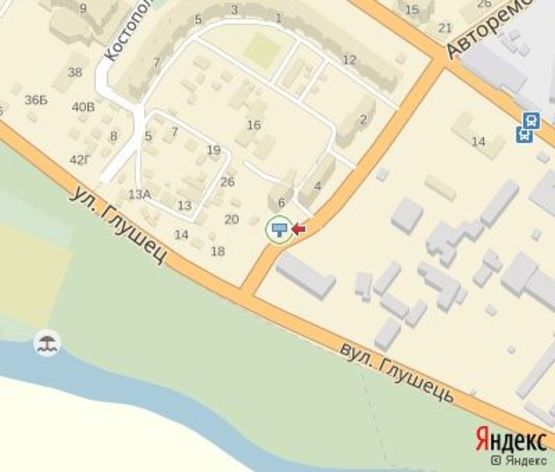 Схема рекламной плоскости по адресу Бринского ул. 100 м. к ул.Глушець