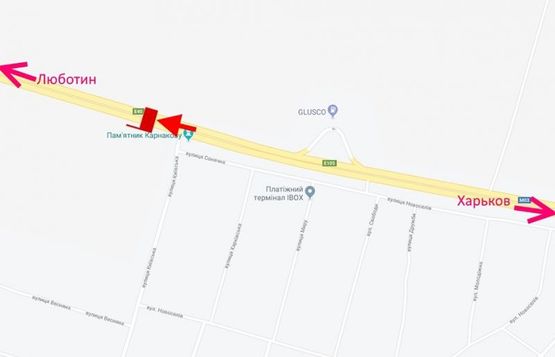 Схема рекламной плоскости по адресу Трасса Киев-Харьков-464 км-пос. Коротыч-ул. Киевская-  в ст. Люботина