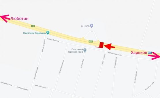 Схема рекламной плоскости по адресу Трасса Киев-Харьков-465 км-пос. Коротыч возле АЗС GLUSCO -  в ст. Люботина