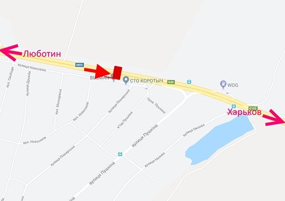 Схема рекламной плоскости по адресу Трасса Киев-Харьков-465 км-пос. Коротыч возле СТО -в ст. Харькова