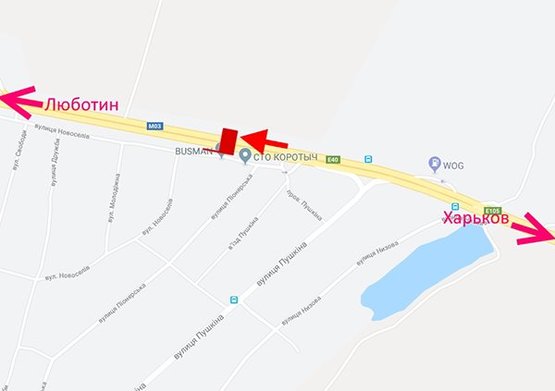 Схема рекламной плоскости по адресу Трасса Киев-Харьков-465 км-пос. Коротыч возле СТО -в ст. Люботина