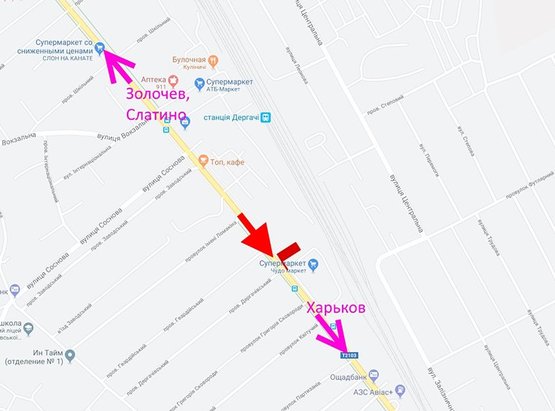 Схема рекламной плоскости по адресу Дергачи-ул. Петровского-Чудо-маркет-в ст. Харькова