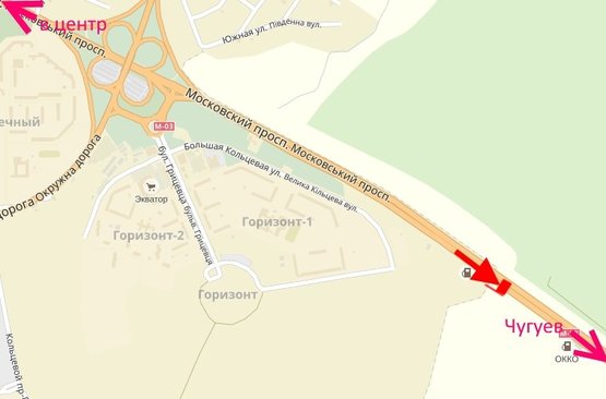 Схема рекламної площини за адресою Московский пр-т - Ростовская трасса возле газовой заправки (выезд из города)