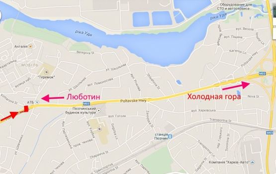 Схема рекламной плоскости по адресу Полтавский шлях-пос.Песочин-ул. Комарова-флажок№2,в центр