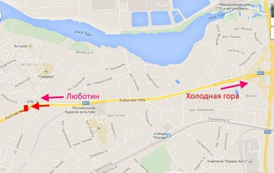 Схема рекламної площини за адресою Полтавский шлях-пос.Песочин-ул. Комарова-флажок№2,из центра