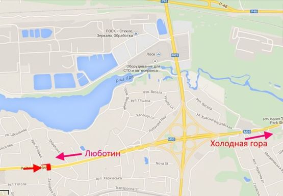 Схема рекламної площини за адресою Полтавский шлях-ул. Речная,в центр