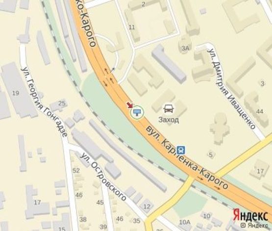 Схема рекламної площини за адресою Карпенко-Карого ул., (около "Митсубиси")