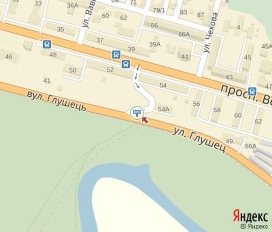 Схема рекламной плоскости по адресу Глушец ул., 54  в центр (к Центральному Парку, парку развлечений "Мадагаскар")