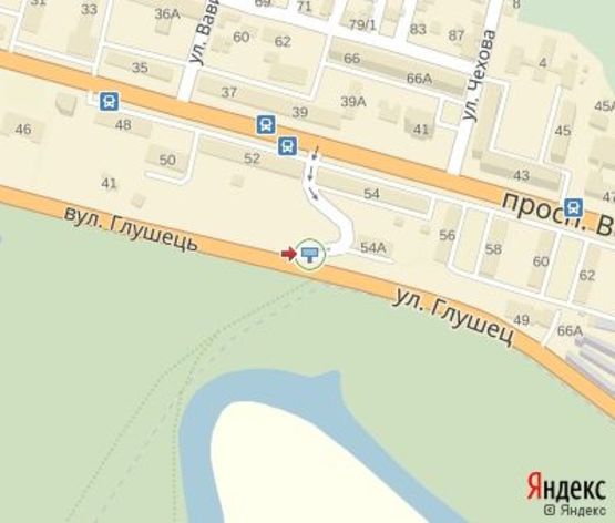 Схема рекламной плоскости по адресу Глушец ул., 54  к Проспекту Воли(200 м.к супермаркету "Вопак" и Приватбанк")