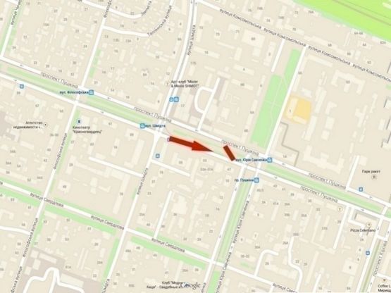 Схема рекламной плоскости по адресу пр-т. Пушкіна, перед вул. Савченка, в центр/пр. Пушкина, перед ул. Савченко, в центр