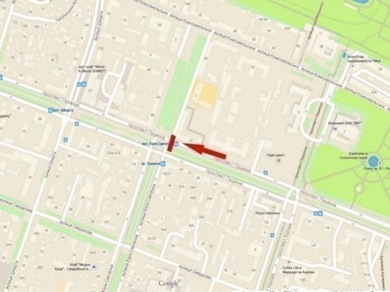 Схема рекламної площини за адресою пр-т. Пушкіна - вул. Савченка/пр. Пушкина - ул. Савченко, перекресток, светофор, район пр.Кирова, поток движения к Озерке