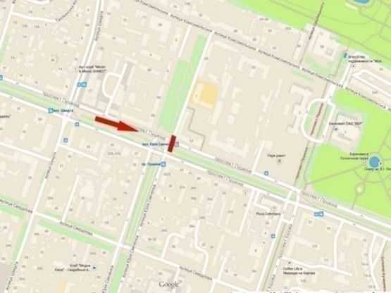 Схема рекламної площини за адресою пр-т. Пушкіна - вул. Савченка/пр. Пушкина - ул. Савченко