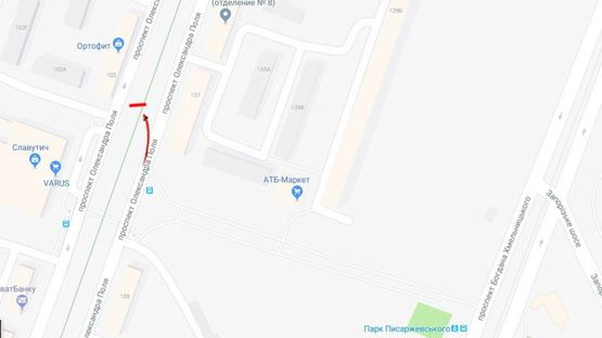 Схема рекламной плоскости по адресу пр-т. О. Поля, ТЦ "Славутич", вниз /пр. Кирова, ТЦ "Славутич", вниз, поток к пр.Карла Маркса