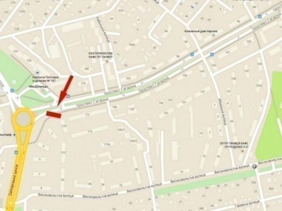 Схема рекламной плоскости по адресу пр-т. Гагаріна, 175, кафе "Чашка"/пр. Гагарина, 175, кафе Чашка, МакДональдс, ТЦ Дафи, Мультиплекс