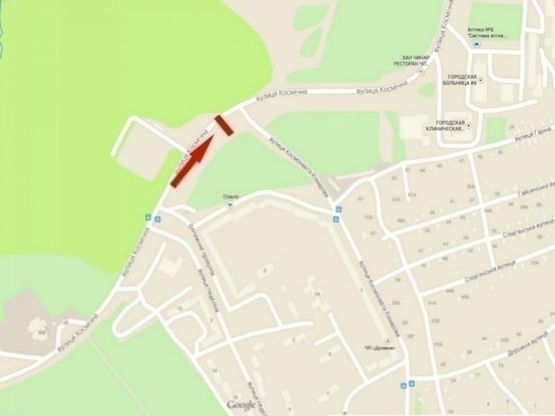 Схема рекламной плоскости по адресу вул. Космічна - вул. Космонавта Комарова/ул. Космическая - ул. Космонавта Комарова