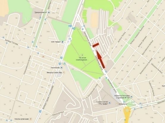 Схема рекламной плоскости по адресу Запорізьке шосе, розвилка, автостоянка/Запорожское шоссе, развилка, автостоянка