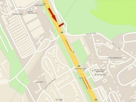 Схема рекламної площини за адресою Запорізьке шосе, (квіти Дніпропетровська)/Запорожское шоссе, (цветы Днепропетровска), поток движения от пр.Гагарина в сторону Метро, Эпицентра. Рядом супермаркет АТБ, жил.массив Тополя1-2-3