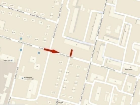 Схема рекламної площини за адресою вул. Калинова, 53, магазин "Антошка"/ул. Калиновая, 53, магазин "Антошка", поток движения к ТЦ Караван