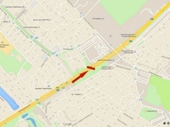 Схема рекламной плоскости по адресу Донецьке шосе, за ринком "Березинський", з центру/Донецкое шоссе, за рынком "Березинский", из центра, перед поворотом к ТЦ Караван