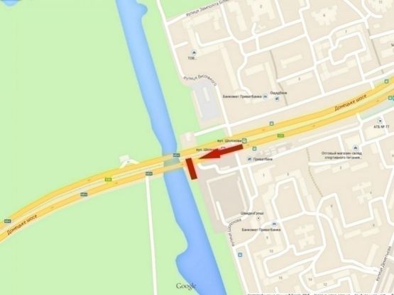 Схема рекламной плоскости по адресу Донецьке шосе - Кайдацький міст (з'їзд), ресторан "Робін Гуд"/Донецкое шоссе - Кайдакский мост (съезд), ресторан "Робин Гуд", поток движения на правый берег