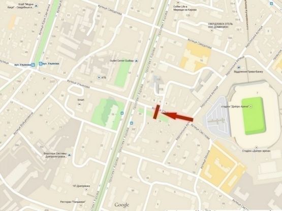 Схема рекламной плоскости по адресу вул. Ульянова - стадіон "Днепр - Арена"/ул. Ульянова - стадион "Днепр - Арена"